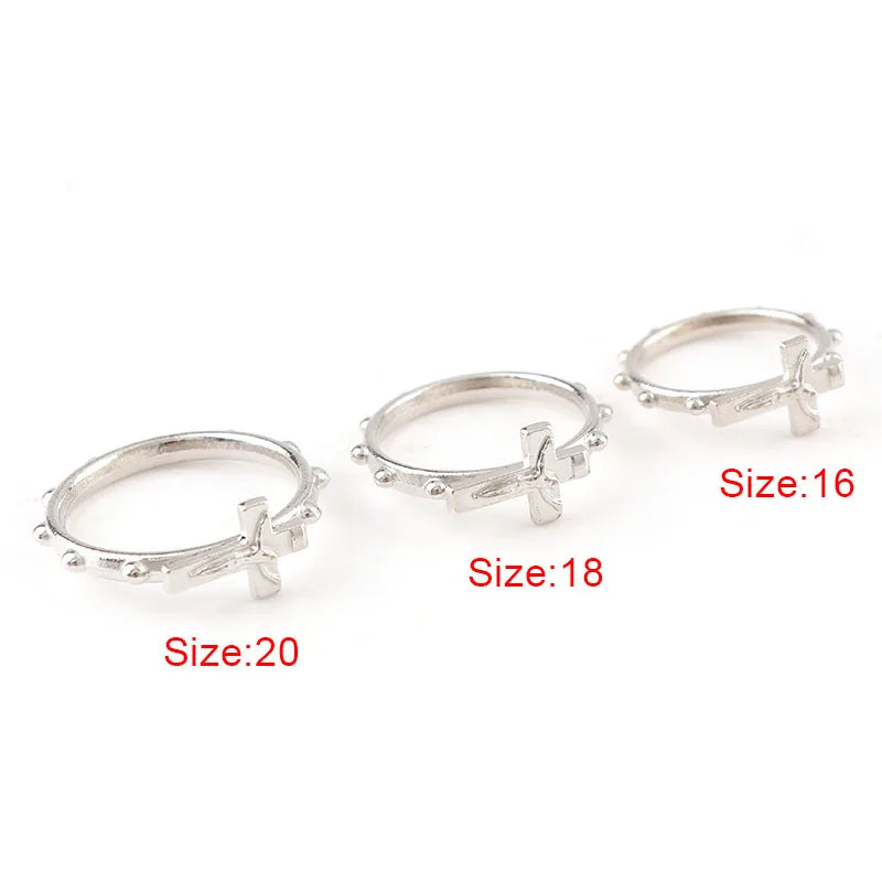 Cross Religious Ring Set 12Pcs/Pack Silver Color Catholic Wedding Ring Catholic Crucifix Ring Religious Wedding Jewelry Gifts