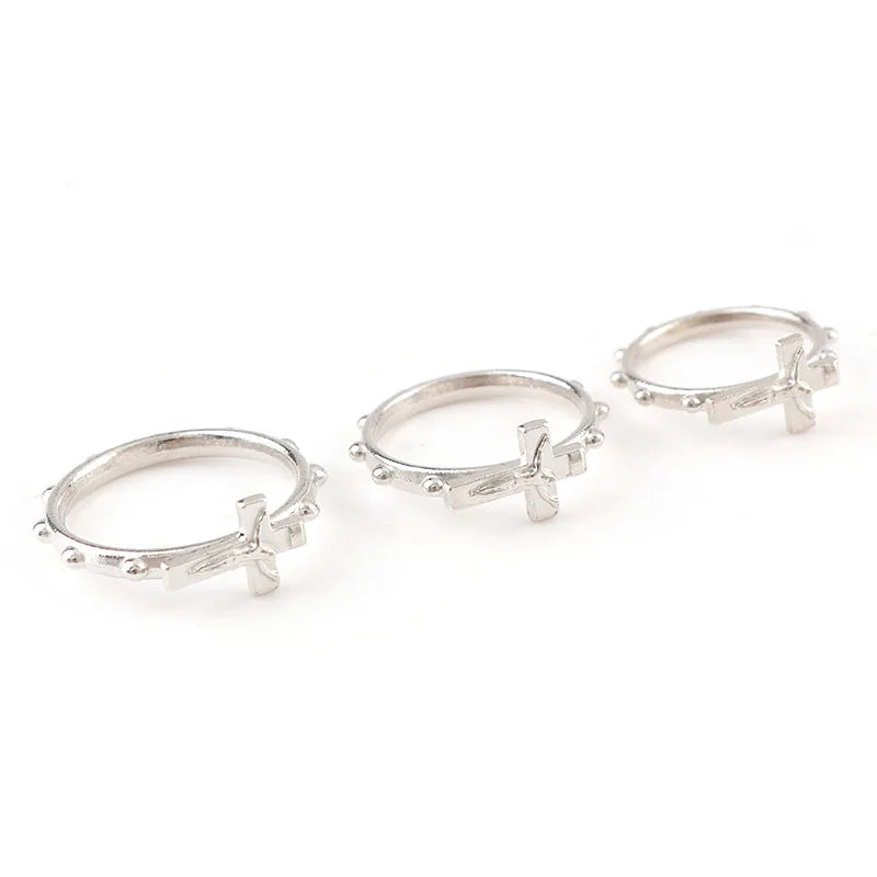Cross Religious Ring Set 12Pcs/Pack Silver Color Catholic Wedding Ring Catholic Crucifix Ring Religious Wedding Jewelry Gifts