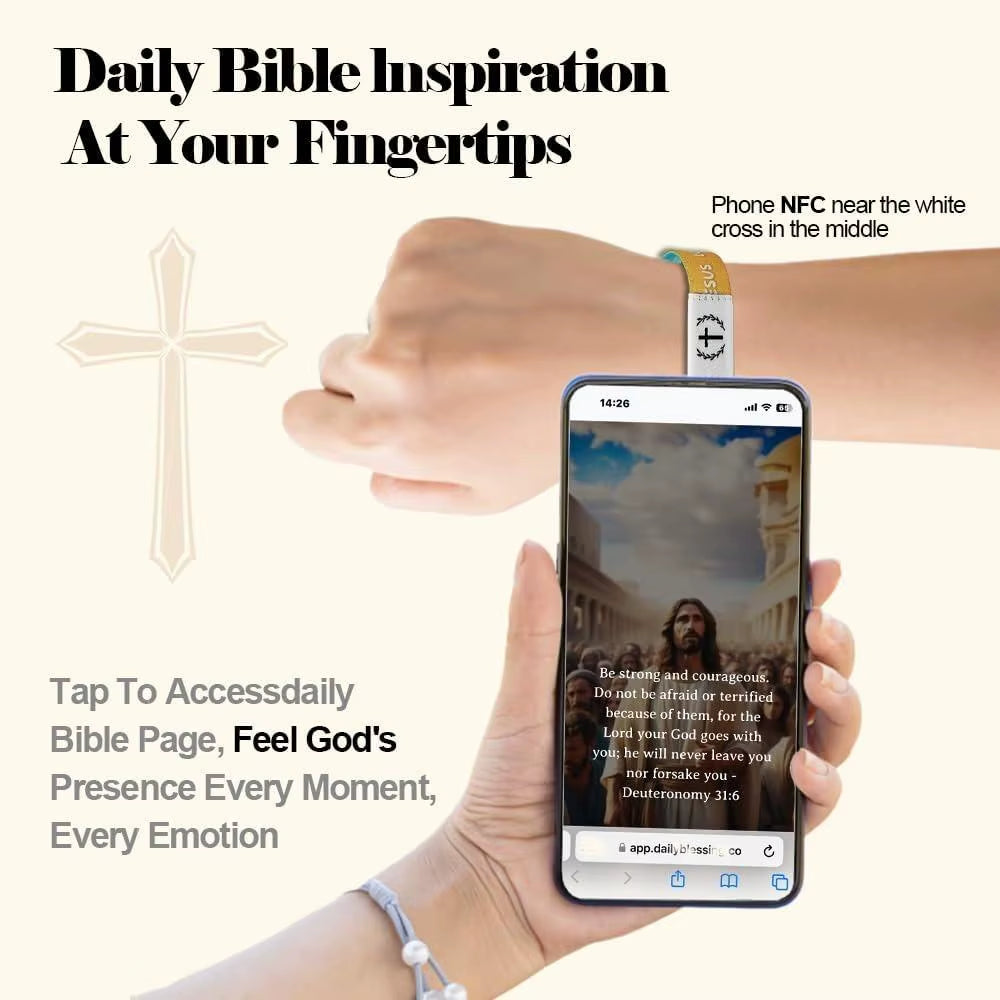 Wearable Bible Bracelet Religious Bracelets Christian Daily Bible Verse Bracelet Inspirational Bible Verse Religious with NFC