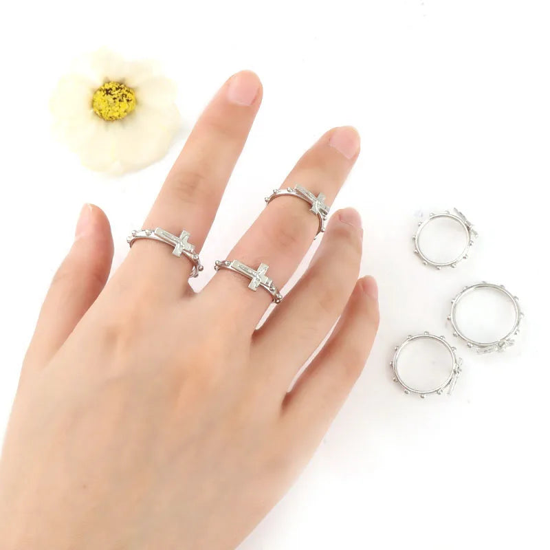 Cross Religious Ring Set 12Pcs/Pack Silver Color Catholic Wedding Ring Catholic Crucifix Ring Religious Wedding Jewelry Gifts