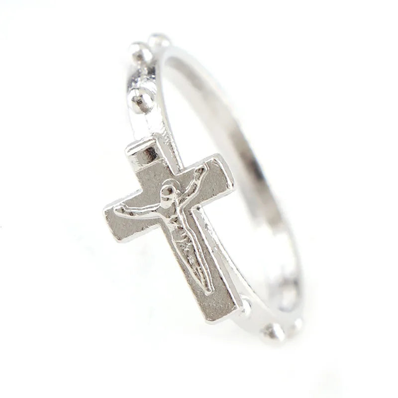 Cross Religious Ring Set 12Pcs/Pack Silver Color Catholic Wedding Ring Catholic Crucifix Ring Religious Wedding Jewelry Gifts