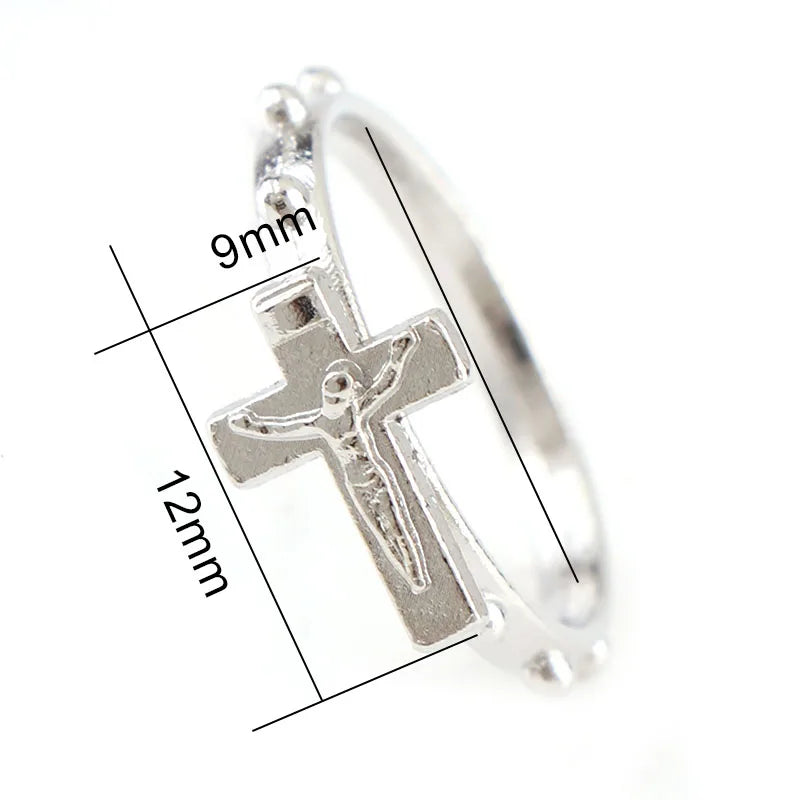 Cross Religious Ring Set 12Pcs/Pack Silver Color Catholic Wedding Ring Catholic Crucifix Ring Religious Wedding Jewelry Gifts
